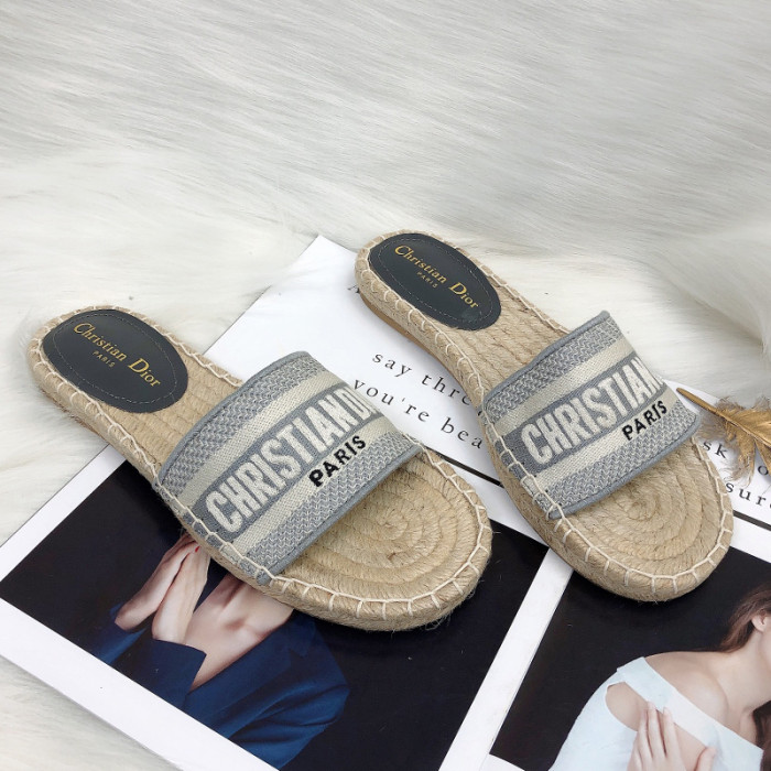 Dior Womens Shoes Slippers Dior Granville Espadrille Dior Oblique Embroidered Cotton with Original Box