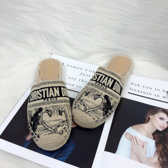 Dior Womens Shoes Slippers Dior Granville Espadrille Dior Oblique Embroidered Cotton with Original Box