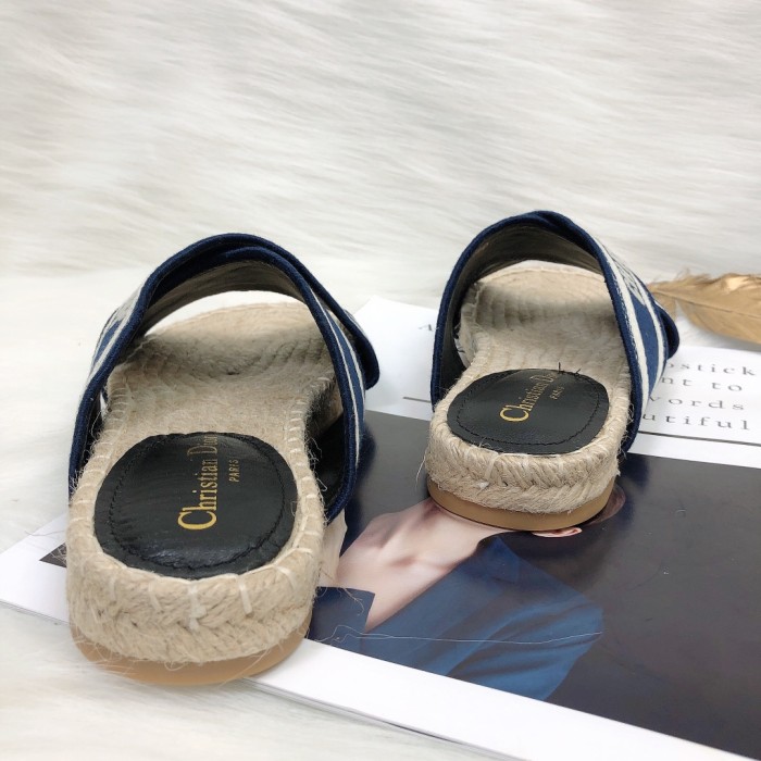 Dior Womens Shoes Slippers Dior Granville Espadrille Dior Oblique Embroidered Cotton with Original Box
