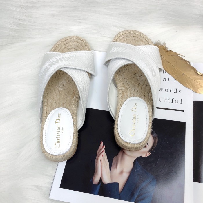 Dior Womens Shoes Slippers Dior Granville Espadrille Dior Oblique Embroidered Cotton with Original Box