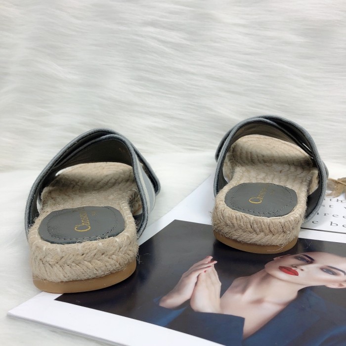 Dior Womens Shoes Slippers Dior Granville Espadrille Dior Oblique Embroidered Cotton with Original Box