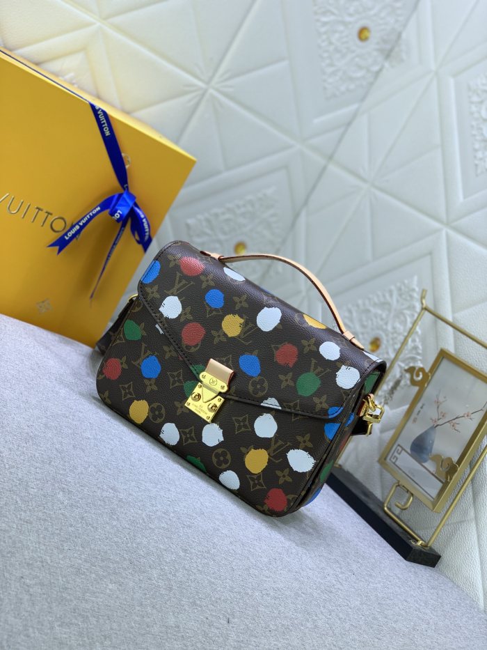 Louis Vuitton Womens Bags Crossbody Bag Luxury Brand LV X YK POCHETTE MÉTIS​ Monogram coated canvas with 3D Painted Dots print with Original Box M46384
