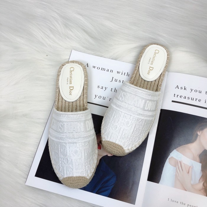 Dior Womens Shoes Slippers Dior Granville Espadrille Dior Oblique Embroidered Cotton with Original Box