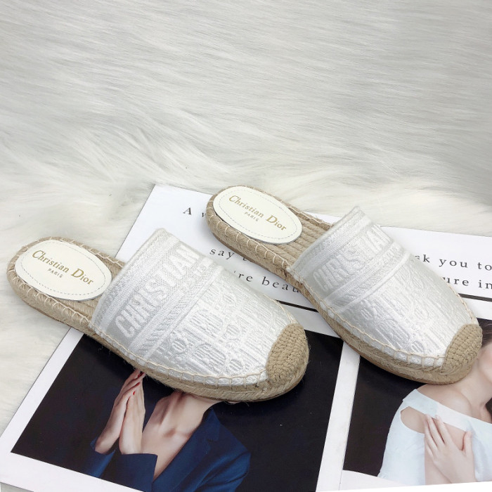 Dior Womens Shoes Slippers Dior Granville Espadrille Dior Oblique Embroidered Cotton with Original Box