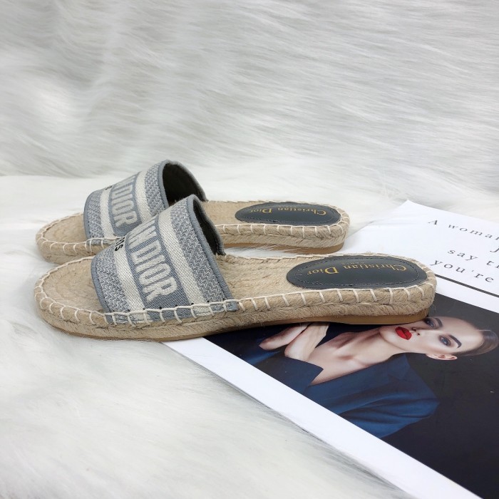 Dior Womens Shoes Slippers Dior Granville Espadrille Dior Oblique Embroidered Cotton with Original Box