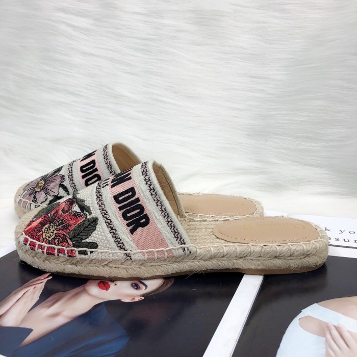 Dior Womens Shoes Slippers Dior Granville Espadrille Dior Oblique Embroidered Cotton with Original Box