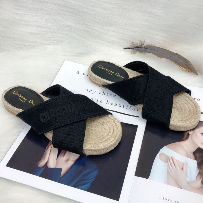 Dior Womens Shoes Slippers Dior Granville Espadrille Dior Oblique Embroidered Cotton with Original Box
