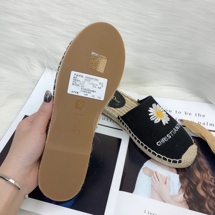 Dior Womens Shoes Slippers Dior Granville Espadrille Dior Oblique Embroidered Cotton with Original Box