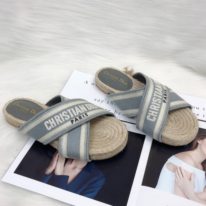 Dior Womens Shoes Slippers Dior Granville Espadrille Dior Oblique Embroidered Cotton with Original Box