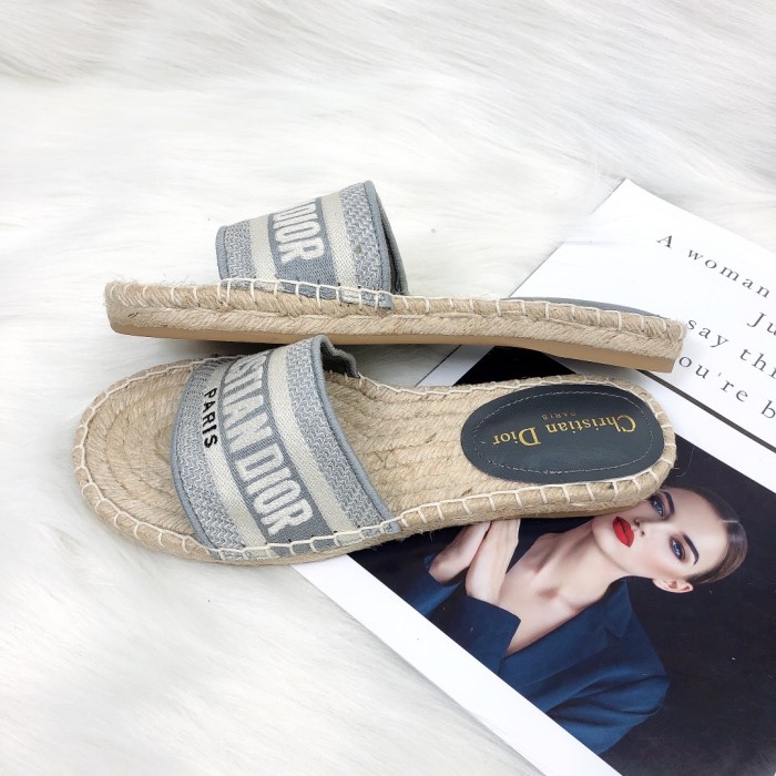 Dior Womens Shoes Slippers Dior Granville Espadrille Dior Oblique Embroidered Cotton with Original Box