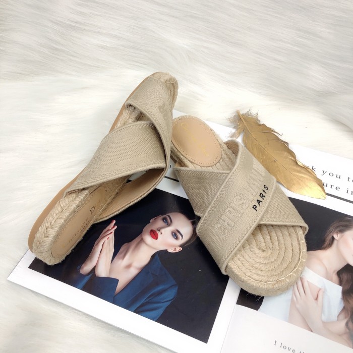 Dior Womens Shoes Slippers Dior Granville Espadrille Dior Oblique Embroidered Cotton with Original Box