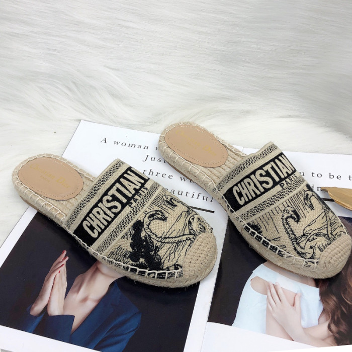Dior Womens Shoes Slippers Dior Granville Espadrille Dior Oblique Embroidered Cotton with Original Box