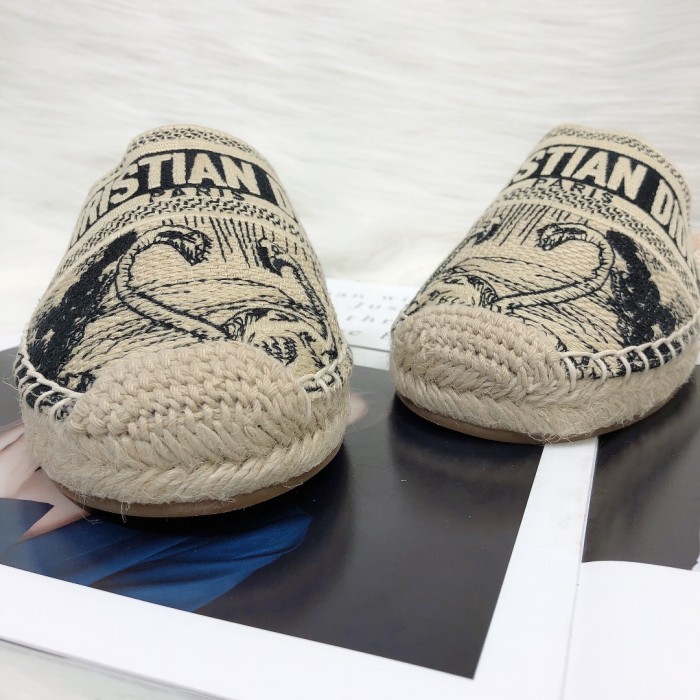Dior Womens Shoes Slippers Dior Granville Espadrille Dior Oblique Embroidered Cotton with Original Box