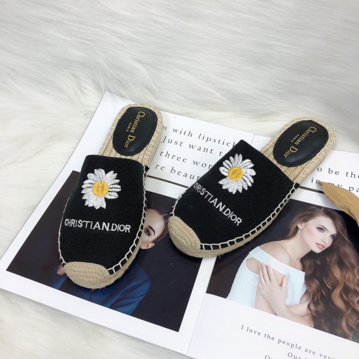 Dior Womens Shoes Slippers Dior Granville Espadrille Dior Oblique Embroidered Cotton with Original Box