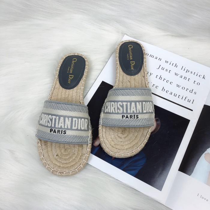 Dior Womens Shoes Slippers Dior Granville Espadrille Dior Oblique Embroidered Cotton with Original Box