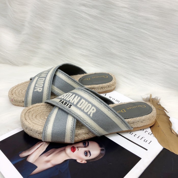 Dior Womens Shoes Slippers Dior Granville Espadrille Dior Oblique Embroidered Cotton with Original Box