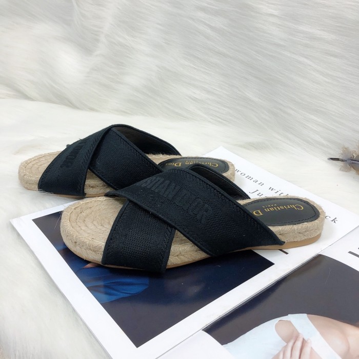 Dior Womens Shoes Slippers Dior Granville Espadrille Dior Oblique Embroidered Cotton with Original Box