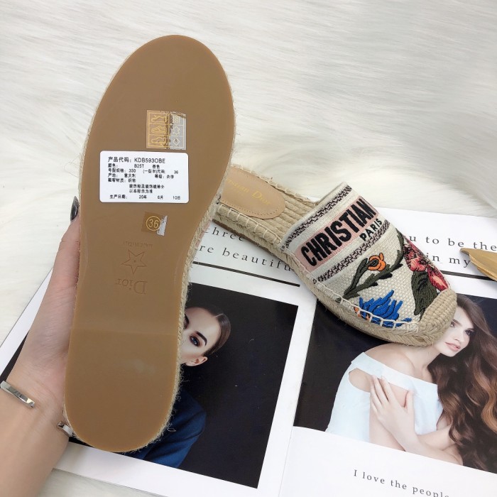 Dior Womens Shoes Slippers Dior Granville Espadrille Dior Oblique Embroidered Cotton with Original Box