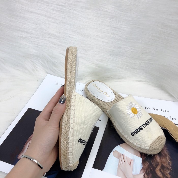Dior Womens Shoes Slippers Dior Granville Espadrille Dior Oblique Embroidered Cotton with Original Box