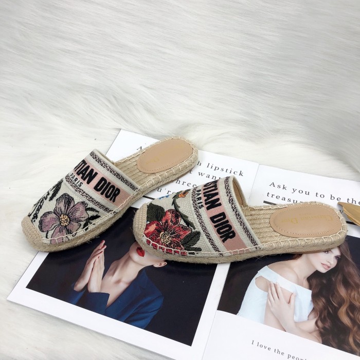 Dior Womens Shoes Slippers Dior Granville Espadrille Dior Oblique Embroidered Cotton with Original Box