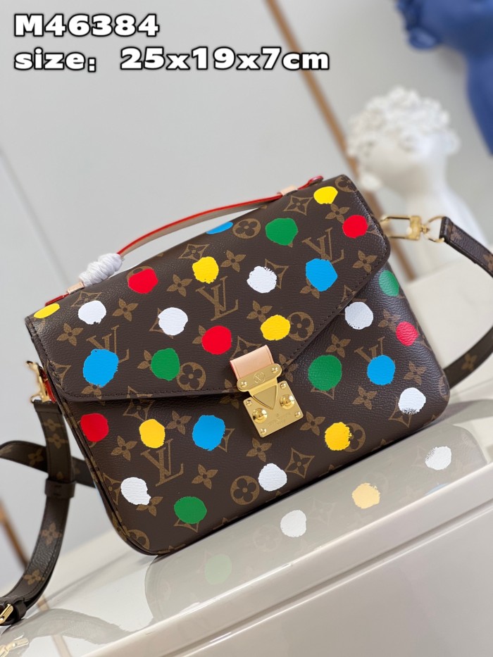 Louis Vuitton Womens Bags Crossbody Bag Luxury Brand LV X YK POCHETTE MÉTIS​ Monogram coated canvas with 3D Painted Dots print with Original Box M46384