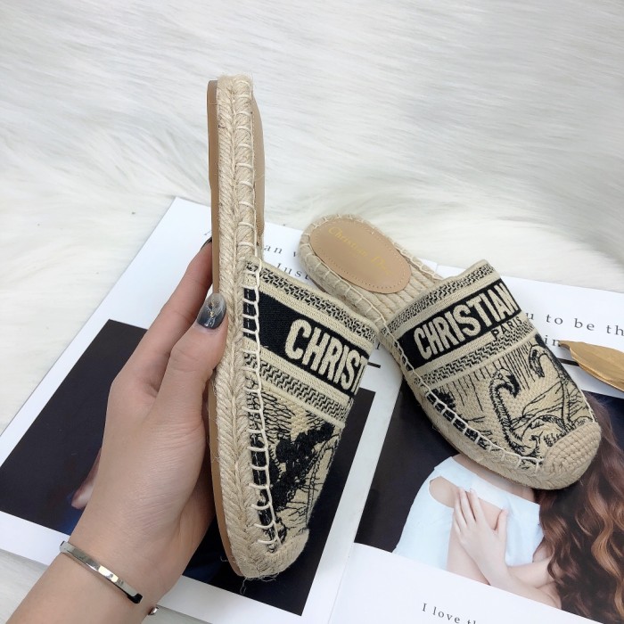 Dior Womens Shoes Slippers Dior Granville Espadrille Dior Oblique Embroidered Cotton with Original Box