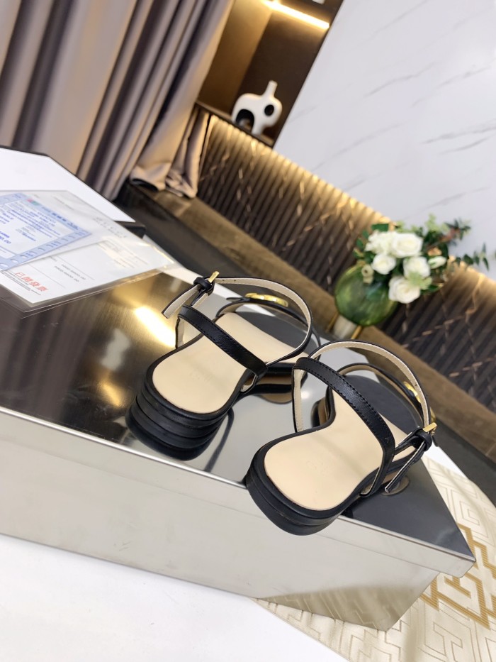 Gucci Womens Shoes Slippers Sandals Summer Design Luxury Brand Black Leather Sandal with Original Box 453379 A3N00 1000