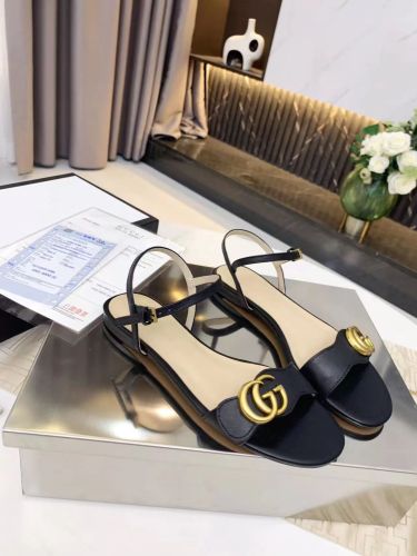 Gucci Womens Shoes Slippers Sandals Summer Design Luxury Brand Black Leather Sandal with Original Box 453379 A3N00 1000