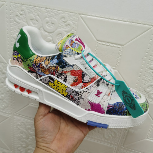 Louis Vuitton Mens Shoes Fashion Sneakers Design Luxury Brand LV TRAINER SNEAKER Mix of materials with Original Box 1AB9XJ