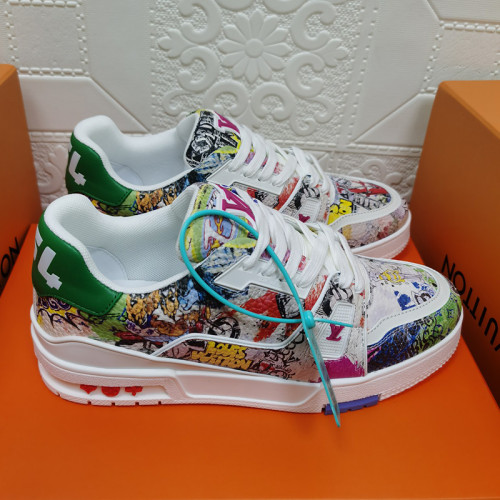 Louis Vuitton Mens Shoes Fashion Sneakers Design Luxury Brand LV TRAINER SNEAKER Mix of materials with Original Box 1AB9XJ