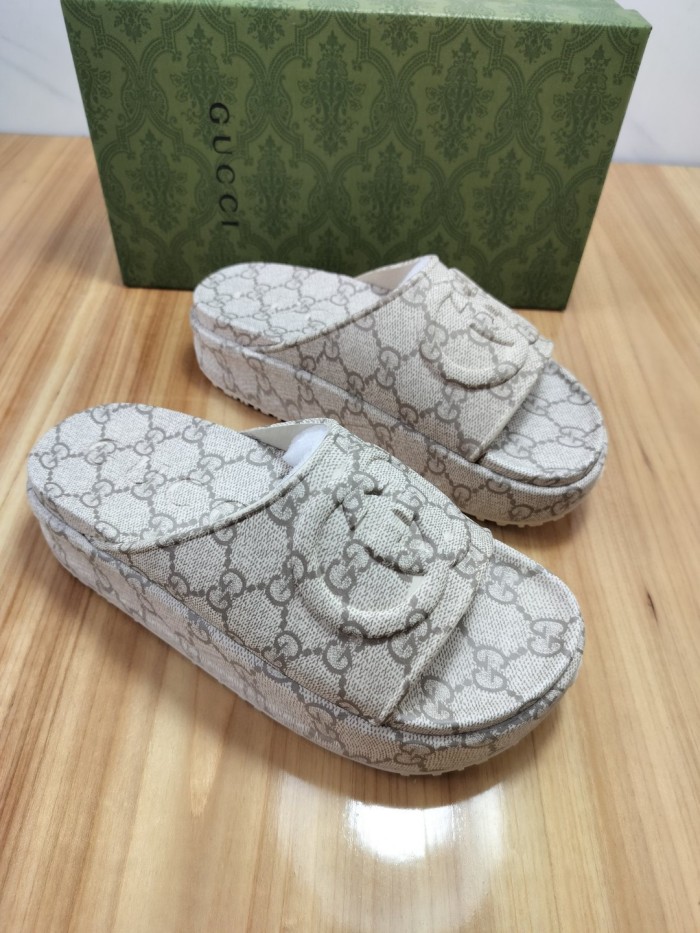 Gucci Womens Shoes Platform Slide Slippers Sandal Summer Design Luxury Brand Women's GG platform slide sandal with Original Box