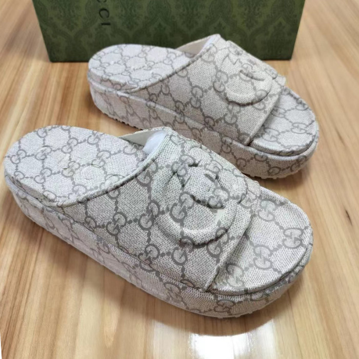 Gucci Womens Shoes Platform Slide Slippers Sandal Summer Design Luxury Brand Women's GG platform slide sandal with Original Box