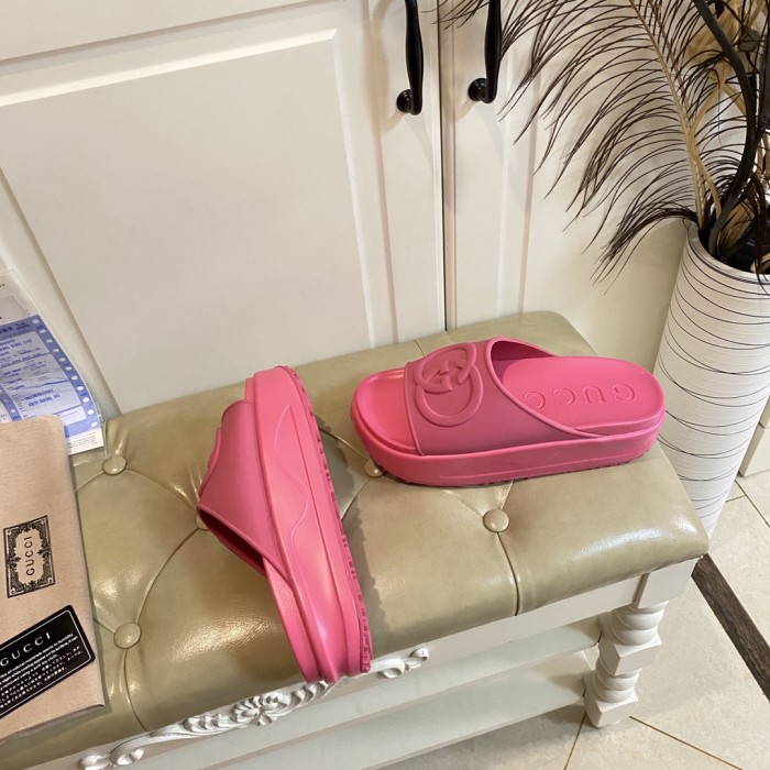 Gucci Womens Shoes Platform Slide Slippers Sandal Summer Design Luxury Brand Women's GG platform slide sandal with Original Box
