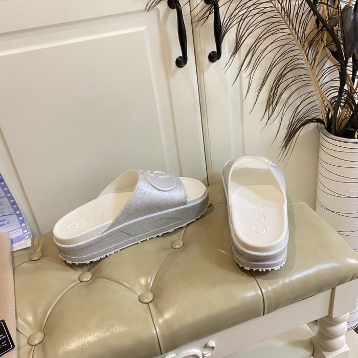 Gucci Womens Shoes Platform Slide Slippers Sandal Summer Design Luxury Brand Women's GG platform slide sandal with Original Box