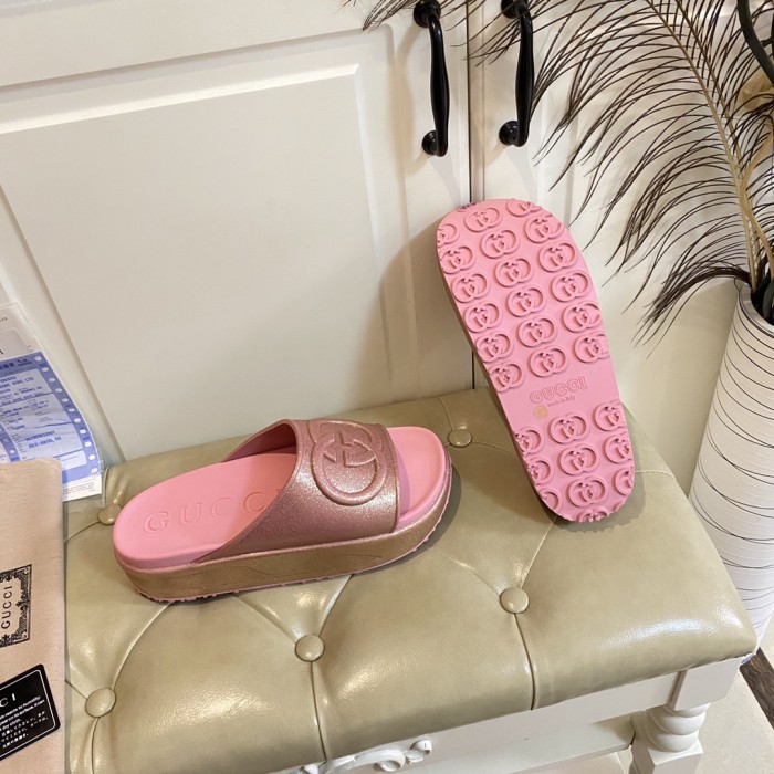 Gucci Womens Shoes Platform Slide Slippers Sandal Summer Design Luxury Brand Women's GG platform slide sandal with Original Box