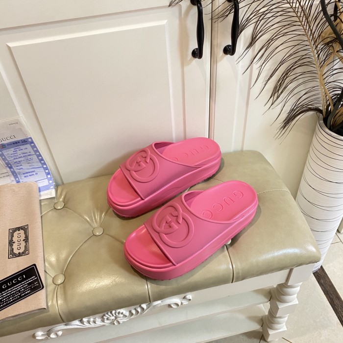 Gucci Womens Shoes Platform Slide Slippers Sandal Summer Design Luxury Brand Women's GG platform slide sandal with Original Box