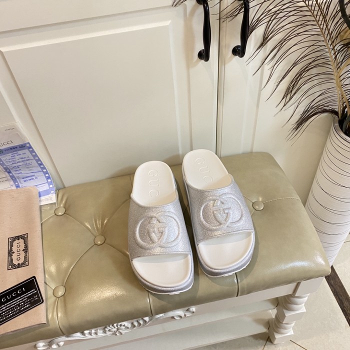 Gucci Womens Shoes Platform Slide Slippers Sandal Summer Design Luxury Brand Women's GG platform slide sandal with Original Box