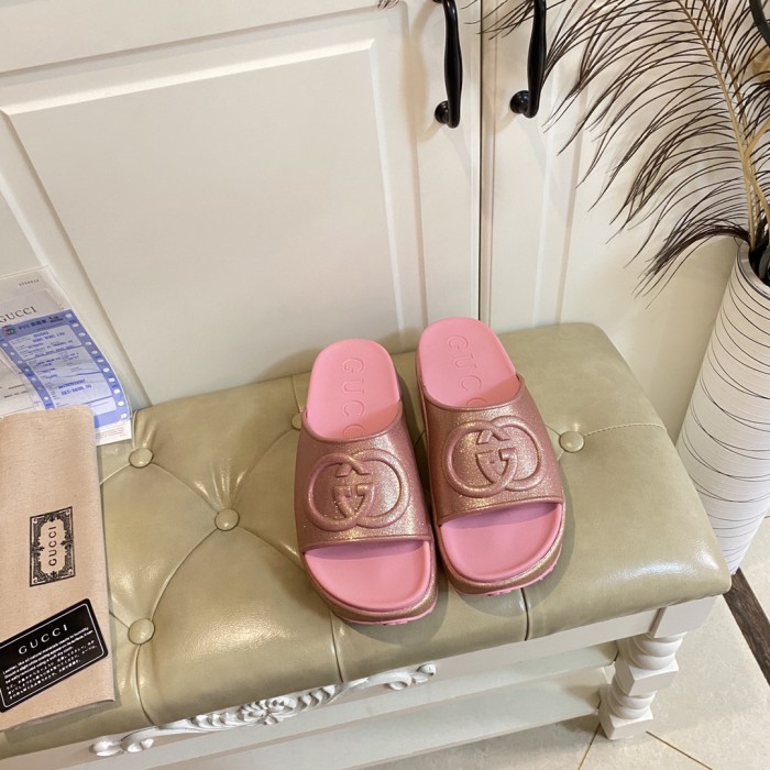 Gucci Womens Shoes Platform Slide Slippers Sandal Summer Design Luxury Brand Women's GG platform slide sandal with Original Box