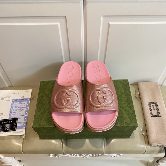 Gucci Womens Shoes Platform Slide Slippers Sandal Summer Design Luxury Brand Women's GG platform slide sandal with Original Box