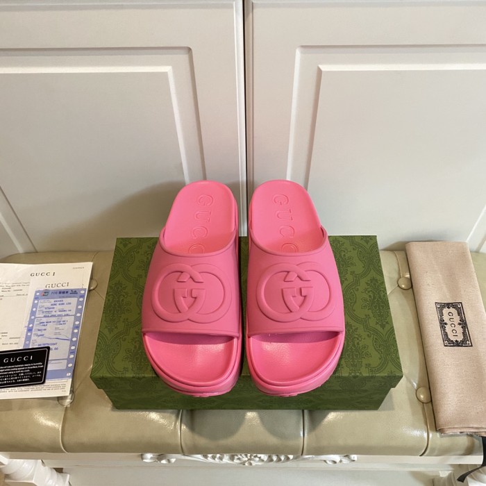 Gucci Womens Shoes Platform Slide Slippers Sandal Summer Design Luxury Brand Women's GG platform slide sandal with Original Box