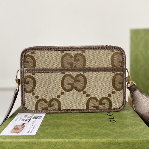 Gucci Womens Bags Crossbody Shoulder Messenger Bags Luxury Brand Jumbo GG mini bag in camel and ebony GG canvas 696075 UKMDG 2570 with Original Box