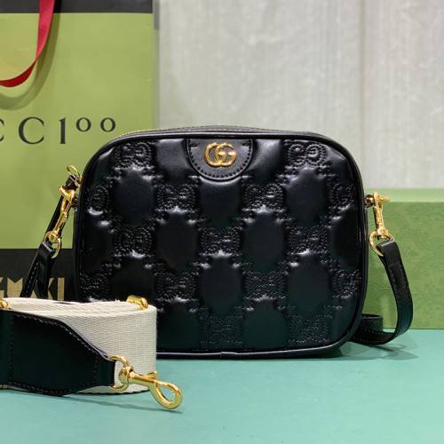 Gucci Womens Bags Shoulder Messenger Bag Luxury Brand GG Matelassé small bag in black leather 702234 UM8HG 1046【Whatsapp +1-3239614486】