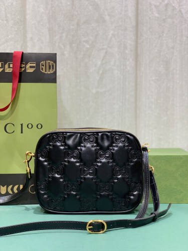 Gucci Womens Bags Shoulder Messenger Bag Luxury Brand GG Matelassé small bag in black leather 702234 UM8HG 1046【Whatsapp +1-3239614486】
