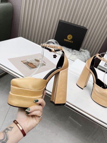 Versace Brand Womens Sandals Shoes Pumps Leather Big Size LA MEDUSA LEATHER PUMPS with 5cm High Platform and 15cm Heel Design Whatsapp 【+1-3239614486】