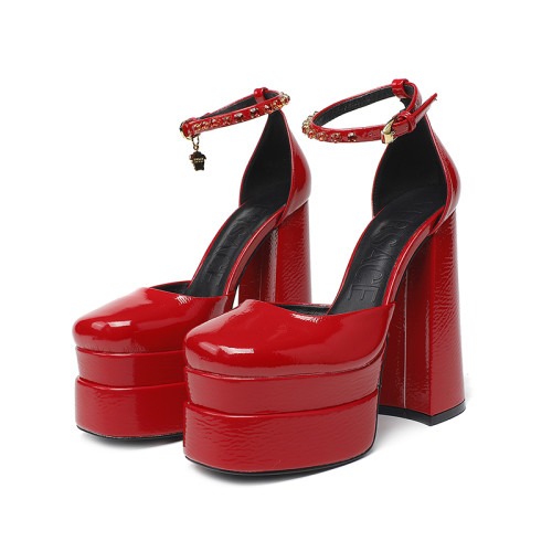 Versace Brand Womens Sandals Shoes Pumps Leather Big Size LA MEDUSA LEATHER PUMPS with 5cm High Platform and 15cm Heel Design Whatsapp 【+1-3239614486】