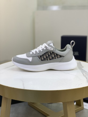 Dior Mens Shoes Luxury Sneakers B25 RUNNER SNEAKER Dior Gray and White Smooth Calfskin with Beige and Black Dior Oblique Jacquard with Original Box Whatsapp 【+1-3239614486】