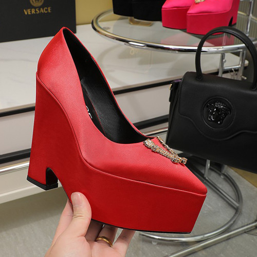 Versace Brand Womens Sandals Shoes Pumps Leather Big Size LA MEDUSA LEATHER PUMPS with 6cm High Platform and 14cm Heel Design Whatsapp 【+1-3239614486】