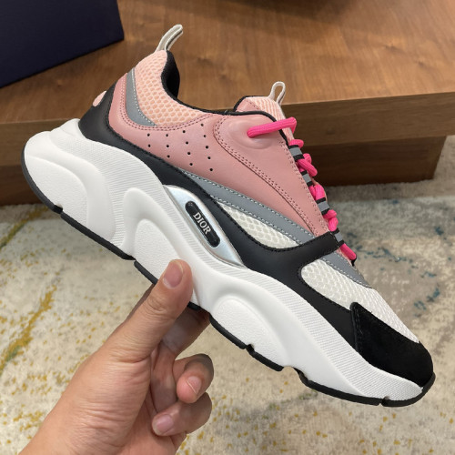 Dior Mens Shoes Sneakers Luxury Brand Breathable Design B22 SNEAKER Pink and White Technical Mesh with Pink and Black Calfskin with Original Box Whatsapp 【+1-3239614486】