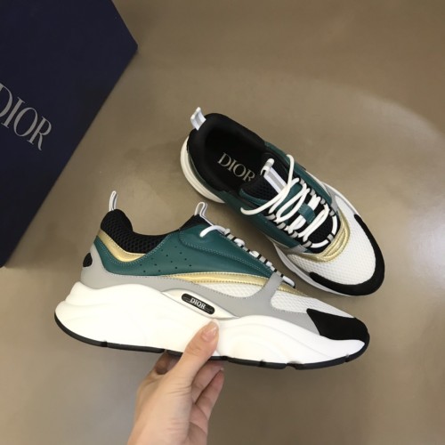 Dior Mens Shoes Sneakers Luxury Brand Breathable Design B22 SNEAKER White and Black Technical Mesh with Green, White and Gold-Tone Calfskin with Original Box Whatsapp 【+1-3239614486】