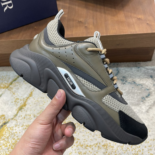 Dior Mens Shoes Sneakers Luxury Brand Breathable Design B22 SNEAKER Khaki and Black Technical Mesh and Khaki Calfskin with Original Box Whatsapp 【+1-3239614486】